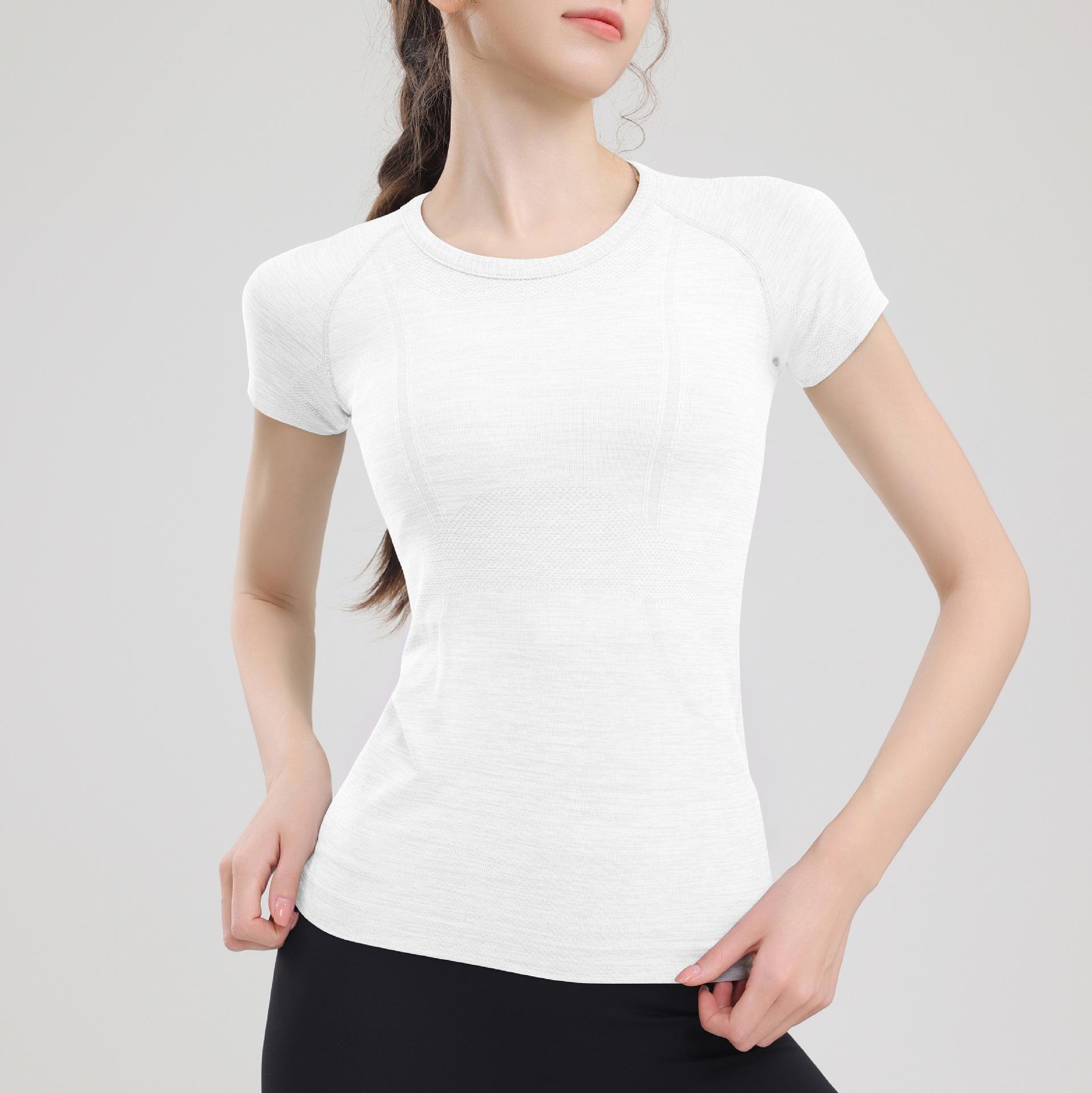 Women s Slim-Fit Summer Sports Running Top - Short Sleeve Yoga Wear L белый