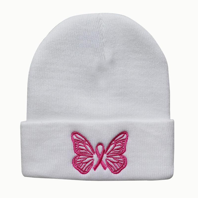 New autumn and winter trendy pink cute butterfly embroidered knitted hat for men and women, warm pullover student beanie