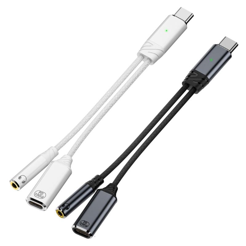 USB C to Headphone and Charging Cable 2 in 1 Adapter Cord PD100W Fast Charging Type C to Earphone Dongle Wire