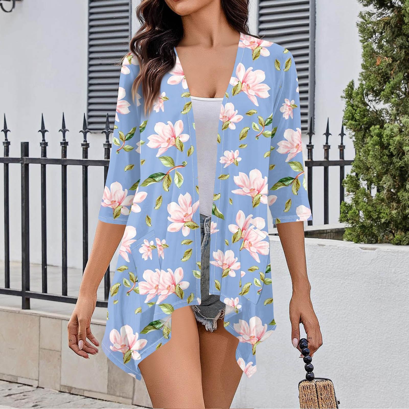 

Женский кардиган неправильной формы с принтом, рукавами три четверти и карманной курткой L