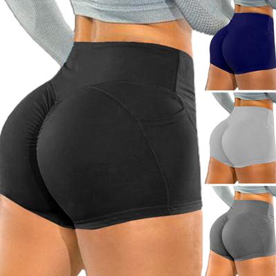 1Pc Tight-fitting Solid Color Gym Casual Hip Elastic Fitness High Waist Yoga Shorts Chemical Fiber Blends