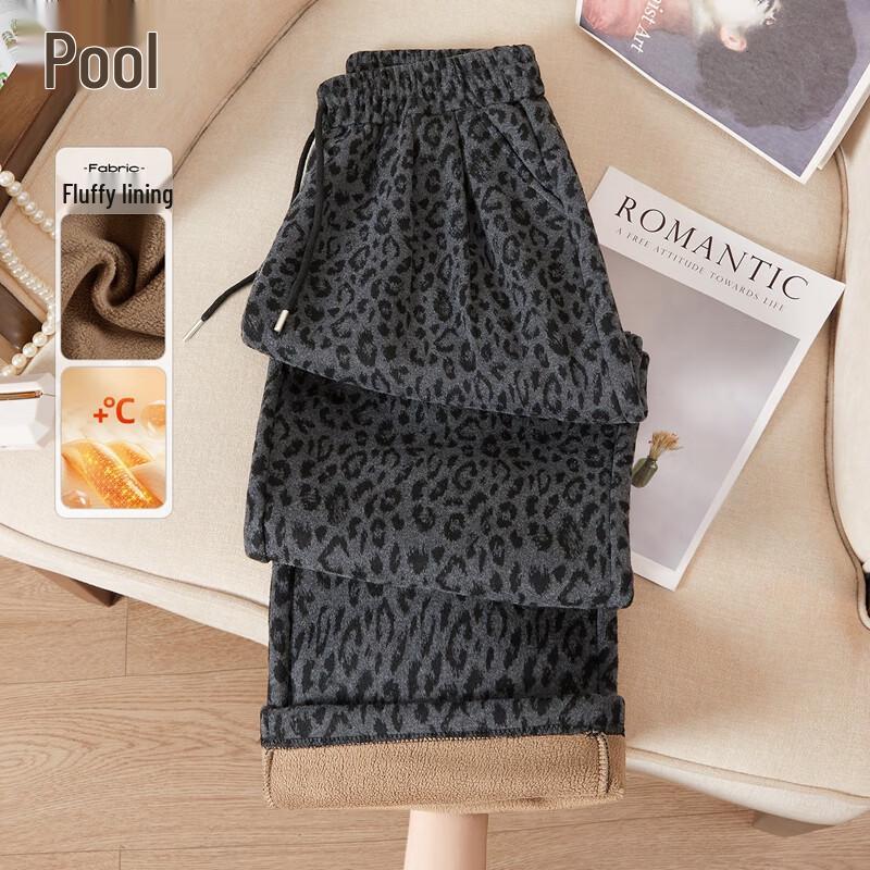 Women s Fleece-Lined Leopard Print Casual Pants M
