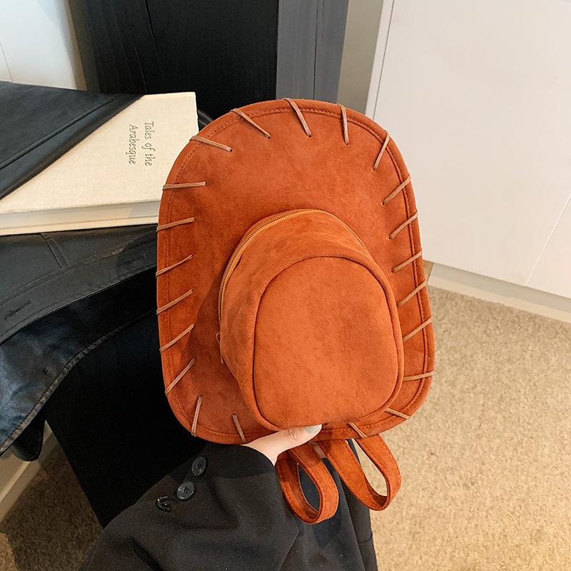 Sac à dos forme chapeau de dessin animé pour femme, sac bandoulière créatif mignon original pour voyage en extérieur, style rétro, sac à dos décontracté pour étudiant, cadeau marron