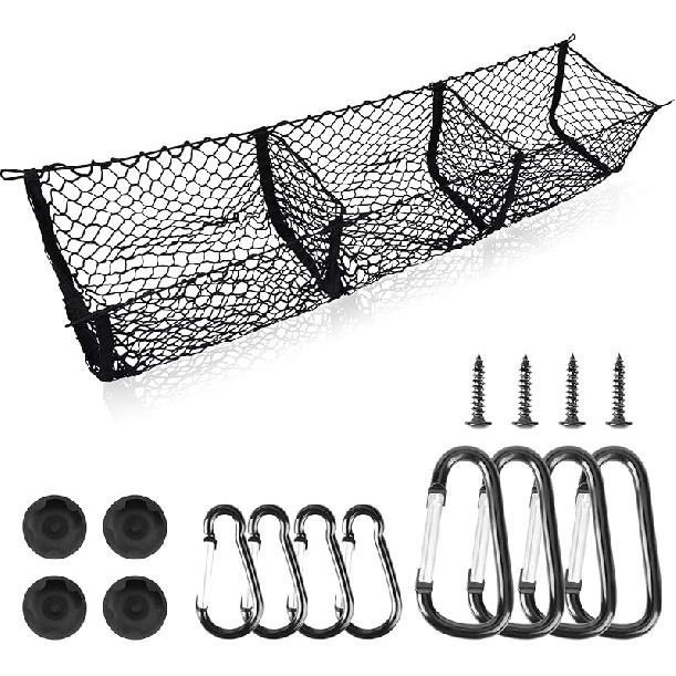 Cargo Net Trunk Bed Organizer For Ford/Dodge/GMC/Chevy Silverado/Toyota/Nissan/Honda Pickup Truck, 59" Longer Mesh Storage Net Grocery Holder Heavy