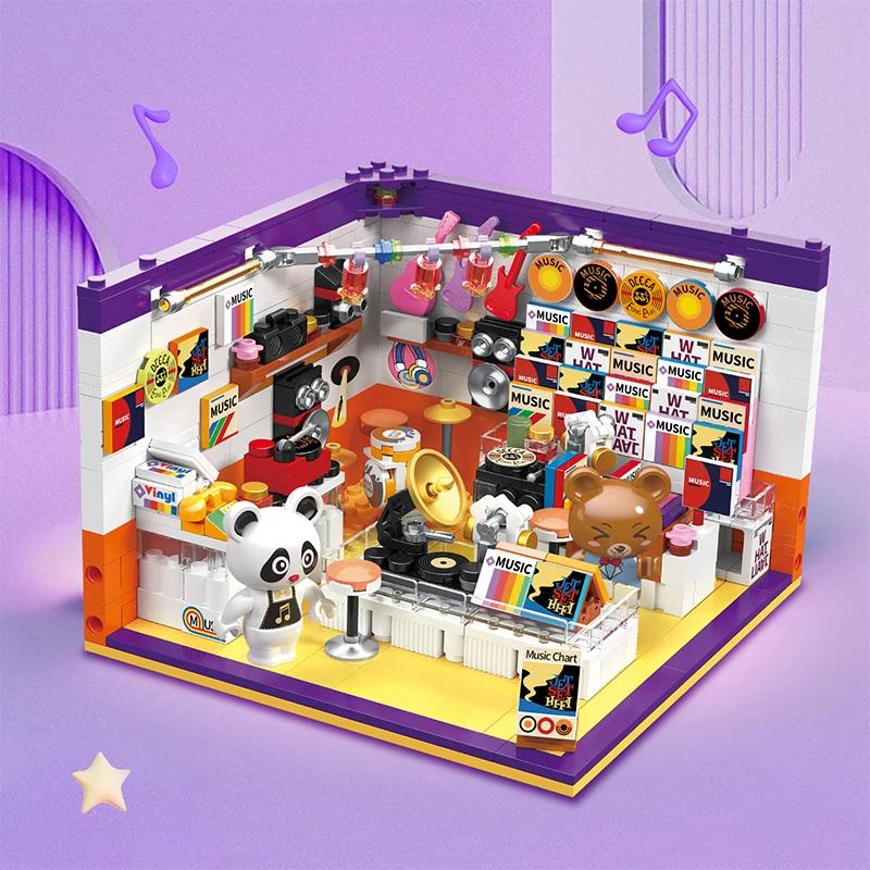 Mini City Street View Café Bar Friseursalon Bausteine Kreatives 3D Puzzle Raummodell Spielzeug Freunde Kinder Geburtstagsgeschenk ohne Karton