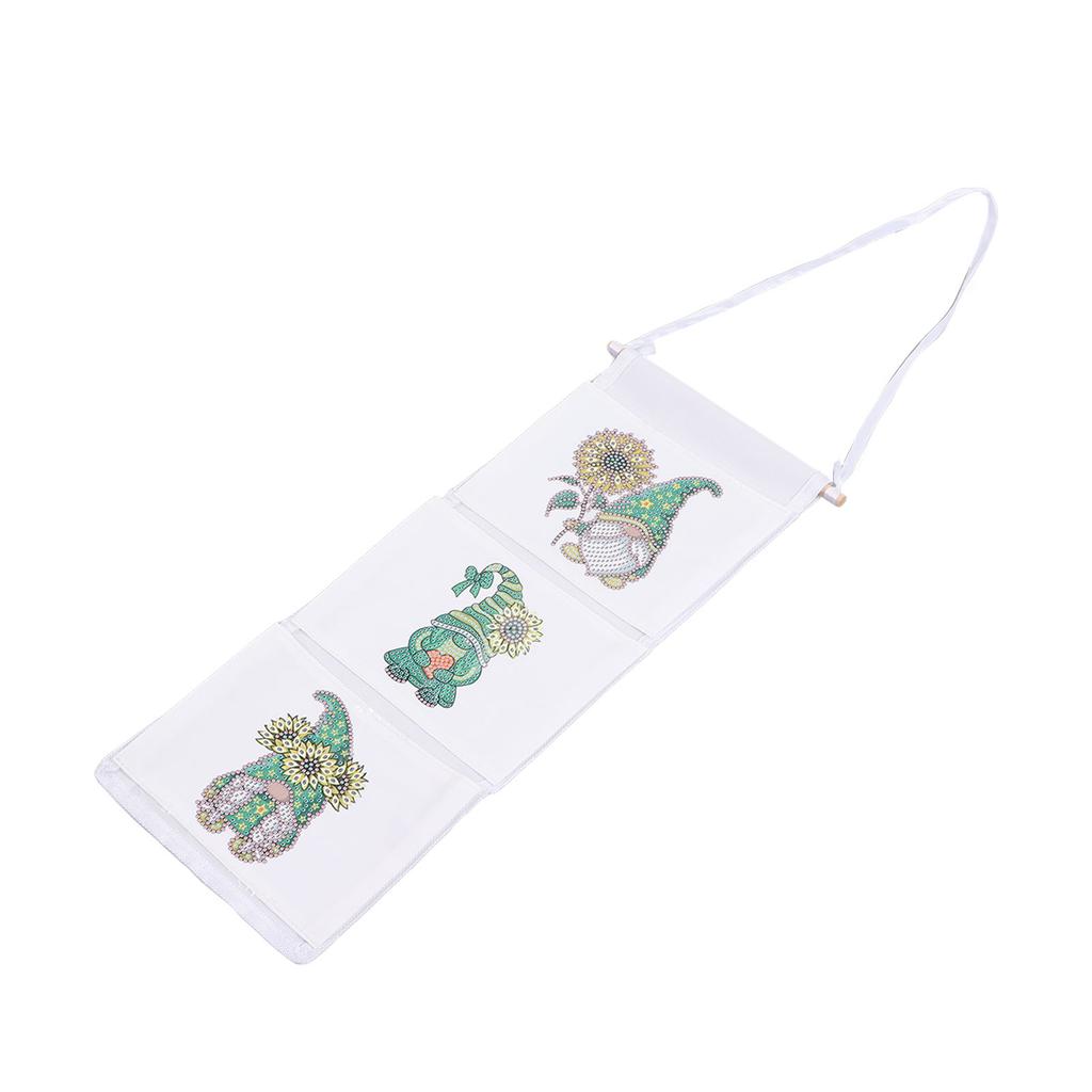 Hanging Storage Bag 3 Compartment Foldable Rhinestone Painting Pattern DIY Hanging Organizer for Door Wall