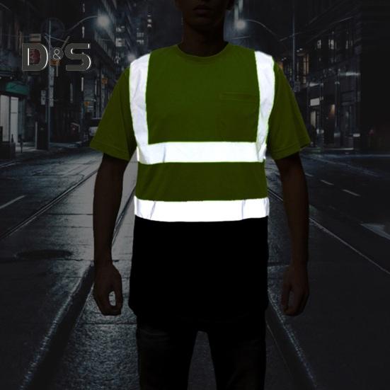 Men Reflective Clothes O-Neck Short Sleeve High Visibility T-Shirt with Mesh Panels Industrial Workwear