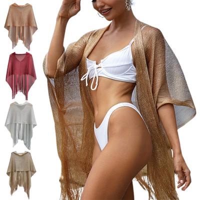Women Beach Shawl Breathable Fabric Cover-up Shawl with Versatile Tassel Design Weddings Parties Travel
