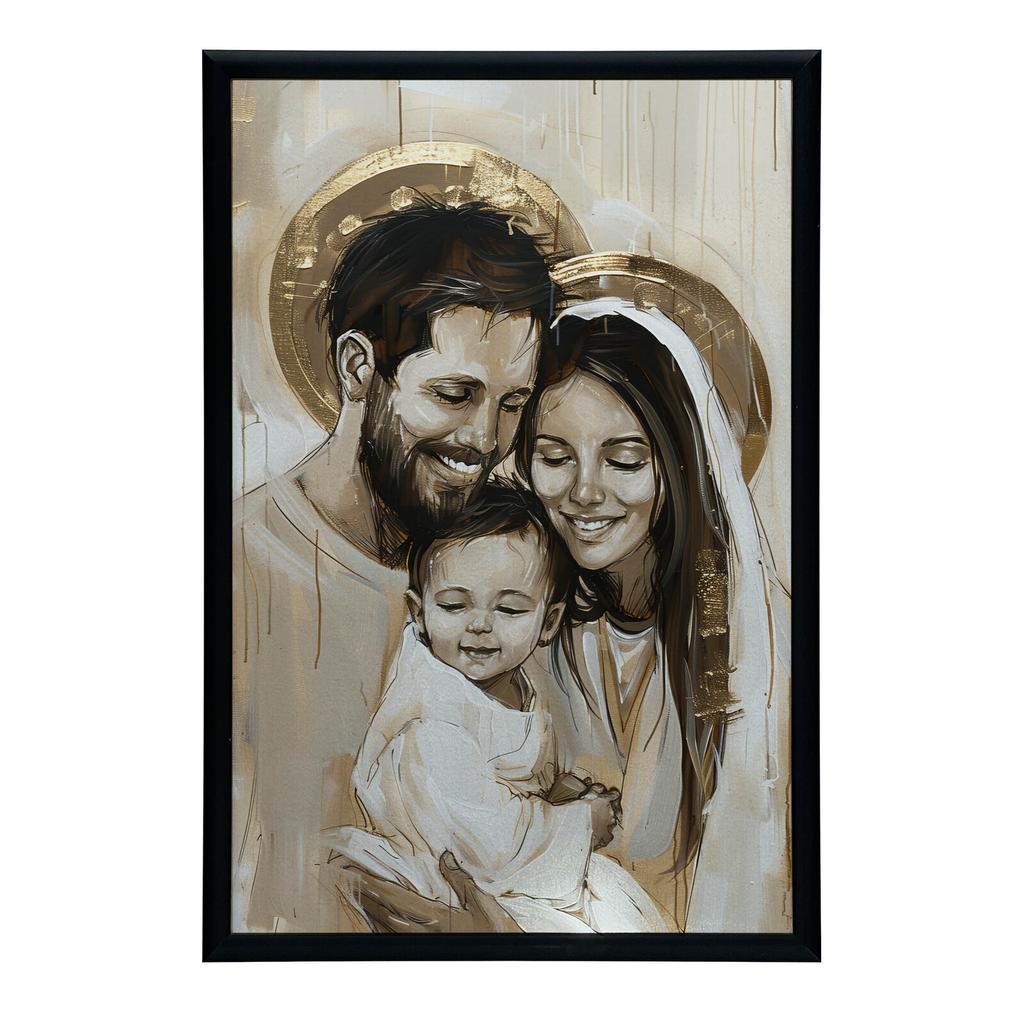 Rodzina Boża - Uśmiech Jezusa Rodzina Boża - Uśmiech Jezusa, 50X70 Cm, Rama Drewniana Ciemny Brąz, Papier Matowy 230 Gsm
