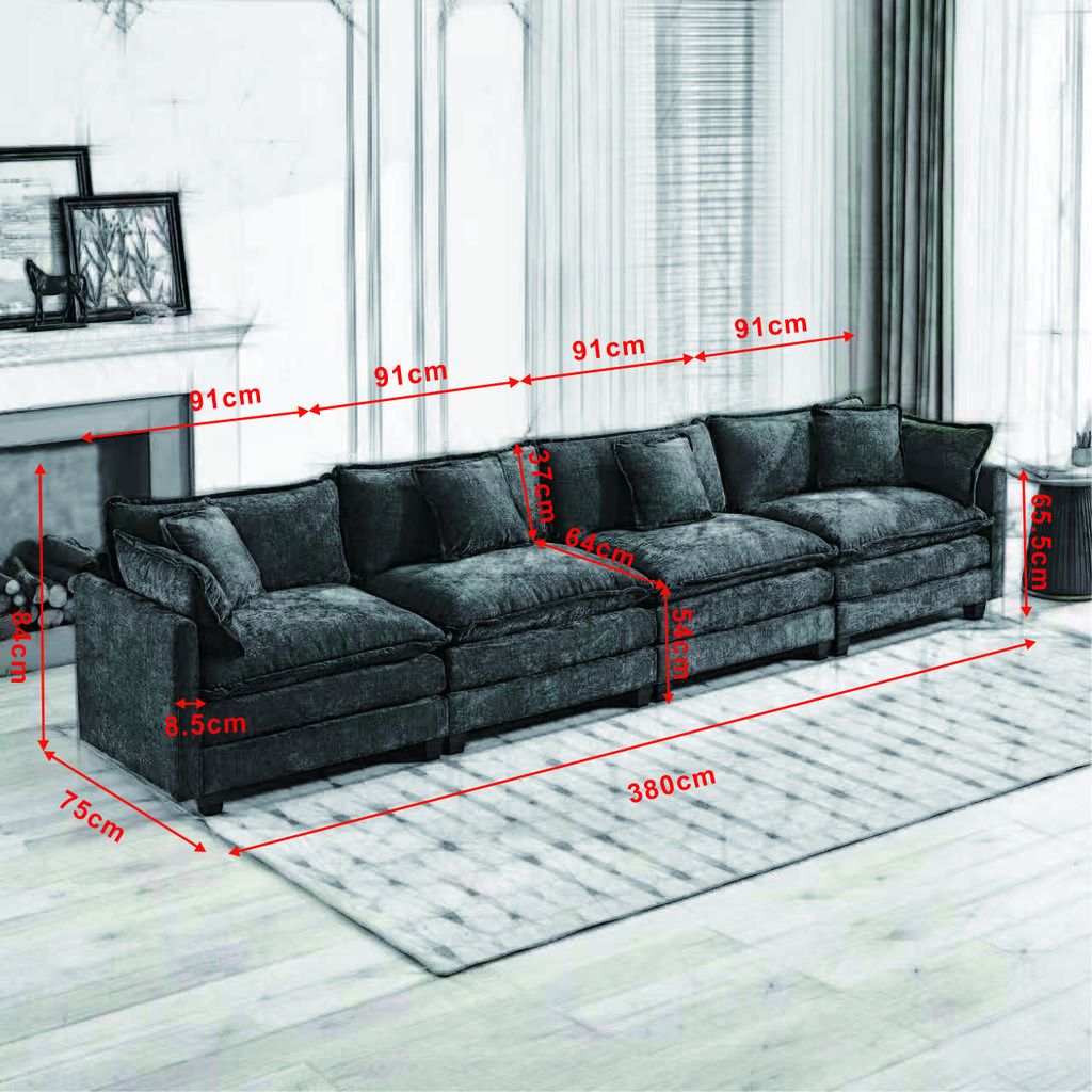 Cloud Sofa 4 Seats (Ottoman is not included), for Living Room and Apartment, Double Layer Seat Cushion, Breathable Chenille Fabric,Beige,DE5014BG