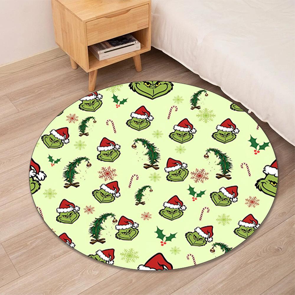 Grinch Printed Round Rug Carpet Chair Rug Area Rug Entryway Doormats,for Office Chair Living Room Bedroom Kitchen Room.