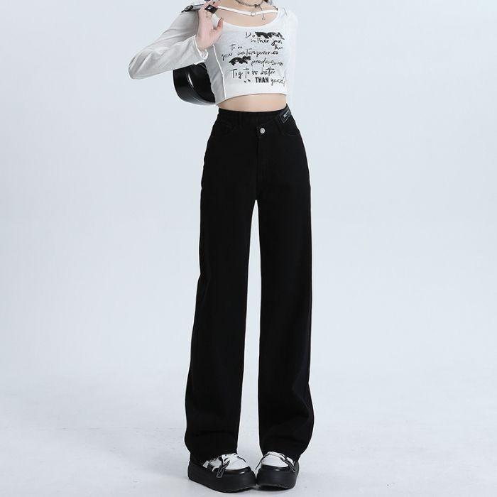 Spring Summer Black Niche High Waist Relaxed Straight Wide Leg Denim Pants For Ladies Casual Pants Oversize Denim Trousers