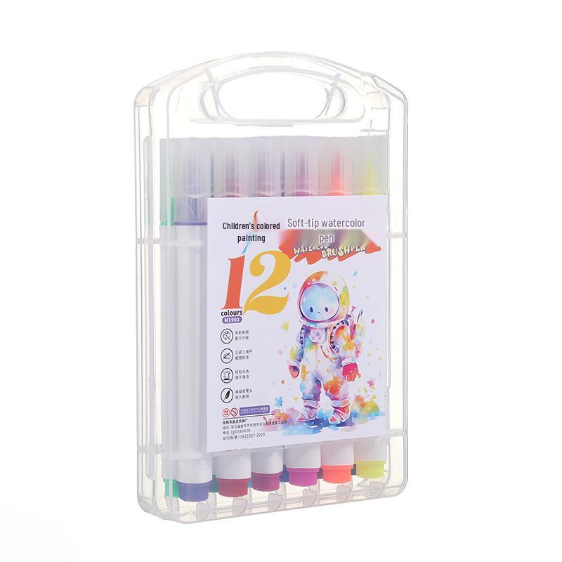 Washable Children's Triangle Grip Watercolor Pens Set - Large Capacity Soft Tip Brushes for Painting