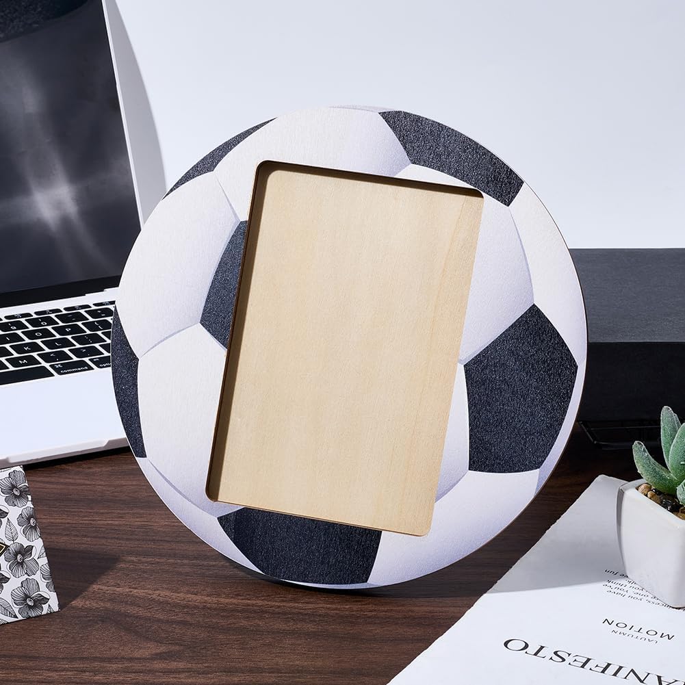 CREATCABIN Soccer Photo Frame 4"x6" Picture Frame Sport Themed Wooden Photo Frame Soccer Balls Photo Frame Used for Wall Decor Hanging or Tabletop
