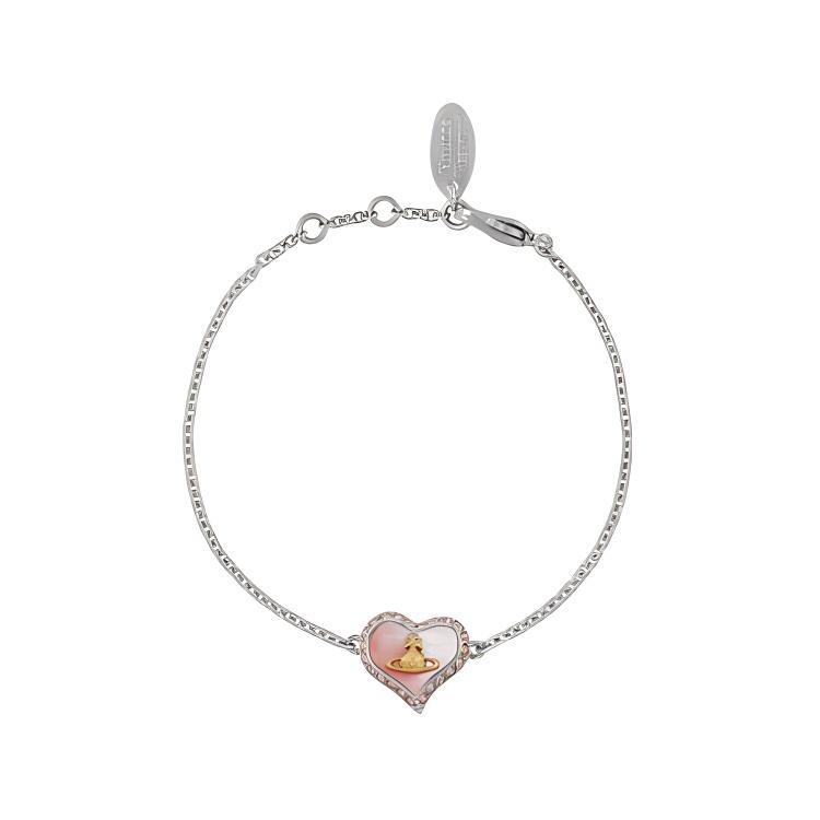Vivienne Westwood Petra Irregular Heart Saturn Logo Bracelet Women Bracelet Silver Cherry-Blossom-Pink 8053195235131 Basic Packaging-Dust Bag+Box