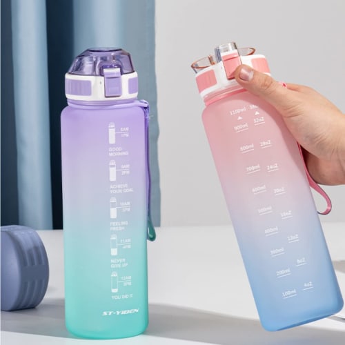 KAISWK Water Bottle, 1.1L Large Capacity with Time Marker, Ultra-Lightweight, Cold and Heat Resistant, Portable, Leak-Proof, BPA-Free, Unisex, for Adu