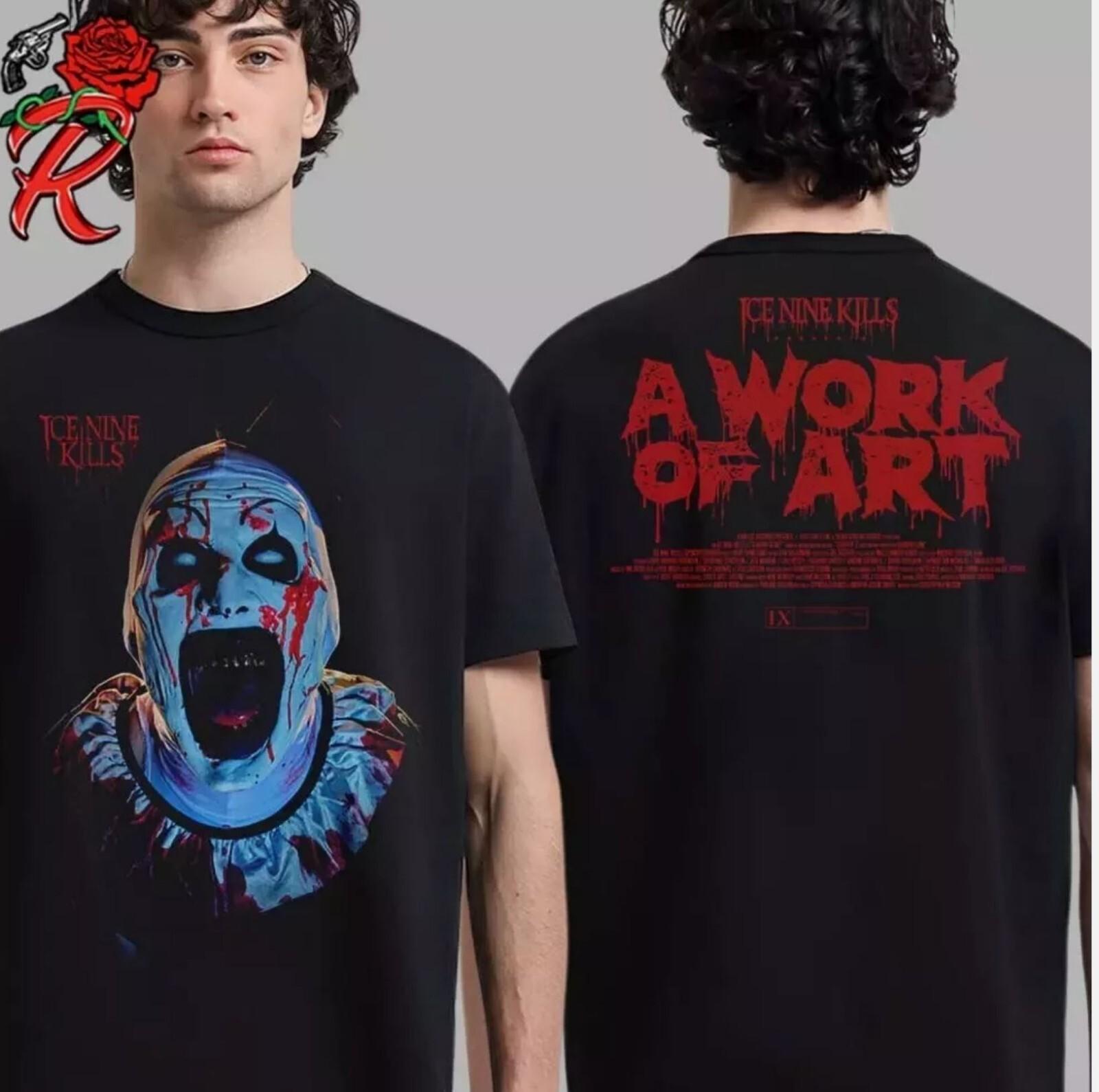 26 Ice Nine Kills x Terrifier 3 A Work Of Art Art the Clown Face T-Shirt Unisex T-Shirt M