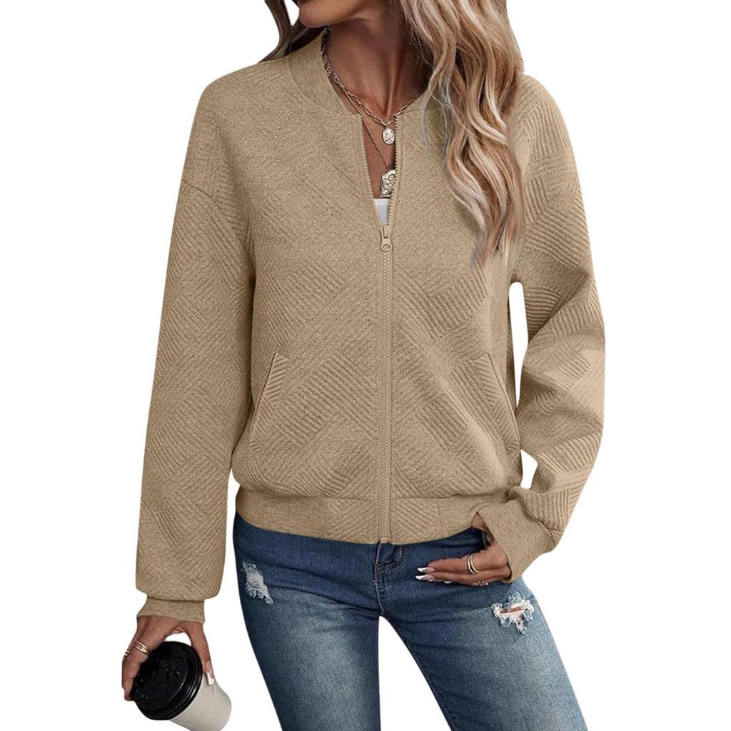 2026 New Autumn Long Sleeve Zipper Cardigan Solid Color Jacket