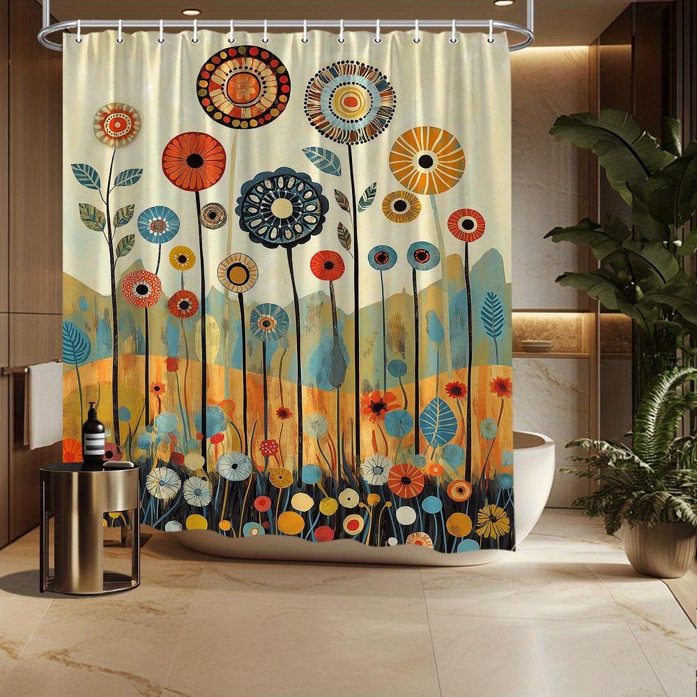 Shower Curtain: Colorful Abstract Flowers and Leaves for a Vibrant and Artistic Bathroom Decor