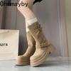 Vintage Thick Heels Slip On Women Mordern Boots Fashion Belt Buckle Shoes Autumn Winter Ladies Modern Mid Calf Botas