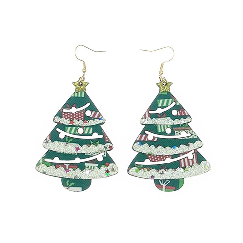 

European and American Cross-border Wooden Double-layer Christmas Tree Earrings