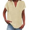 Women's V Neck Short Sleeve Loose Fit Solid Color T-Shirt Casual Summer Top