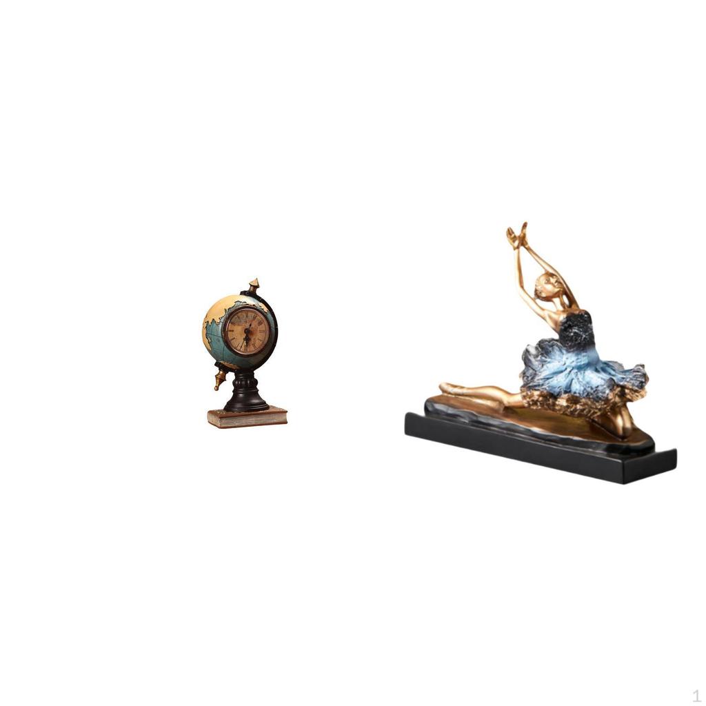 Globe Figurine Modern Statue Table Clock Collectible Desk Art Craft Ornament for Shelf Office
