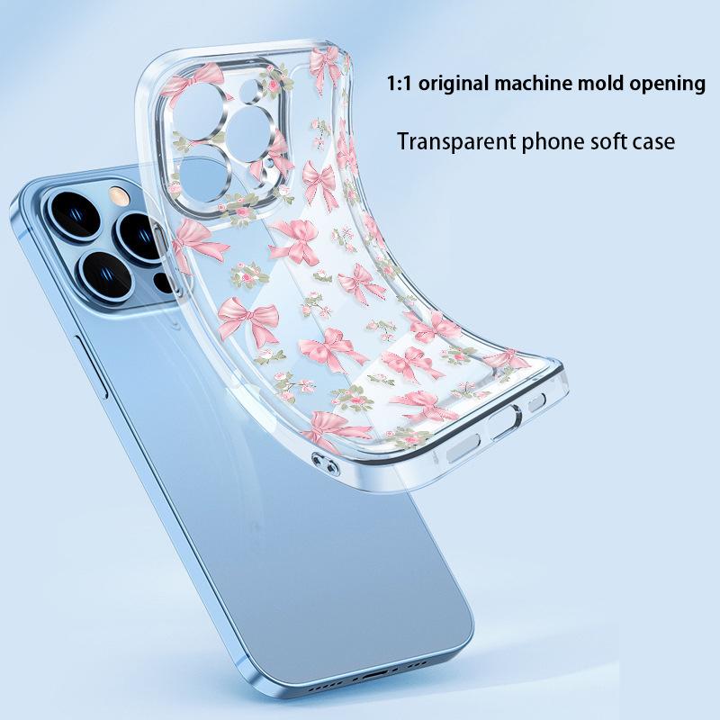 Fresh pink bow TPU silicone soft case Apple 17promax summer mobile phone case painted case