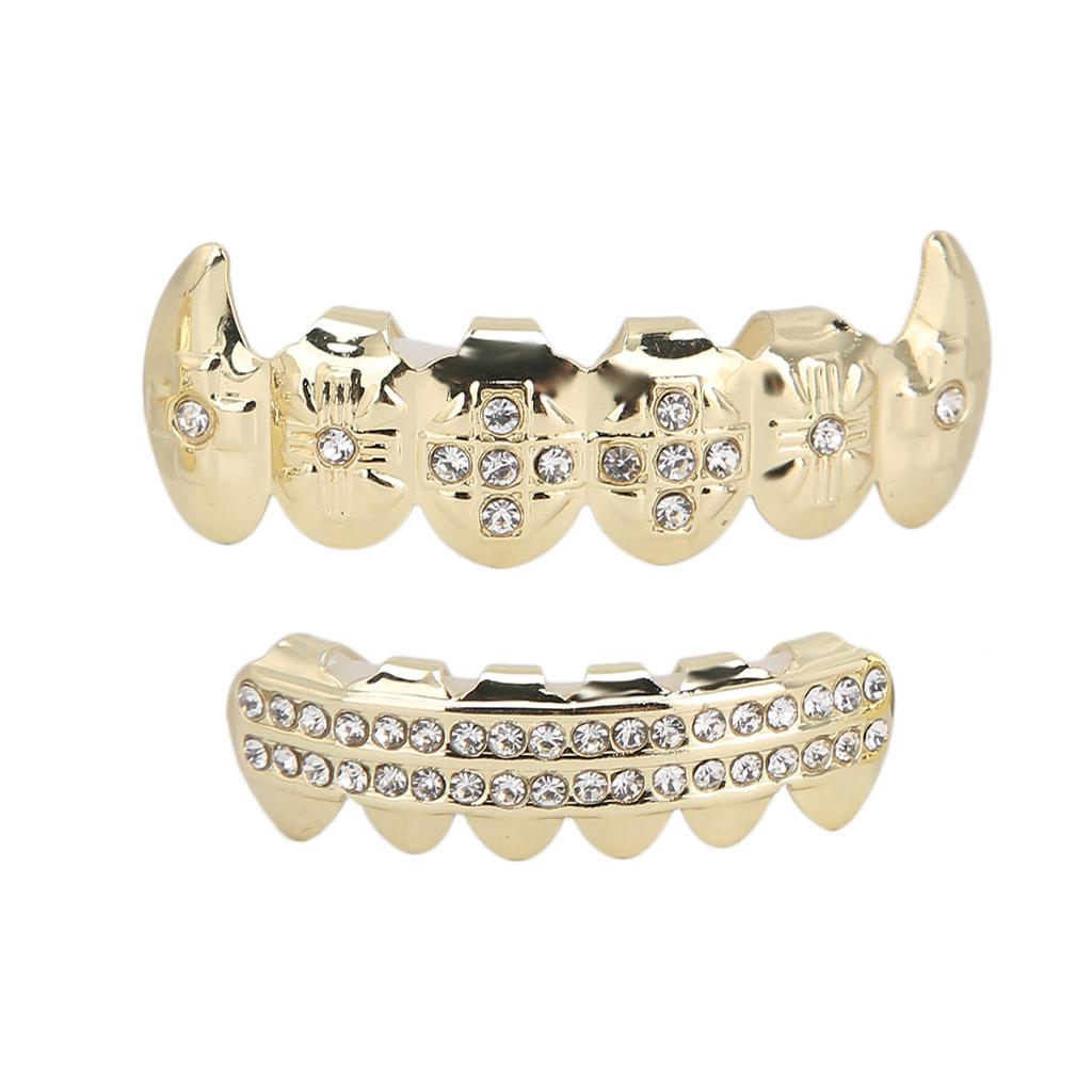 Electroplate Hip Hop False Teeth Set Reusable Unfading Halloween Festival Teeth Decoration Brace