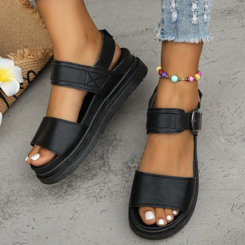 Large size one-word with platform sandals for women, summer Xiyin belt buckle sandals for women