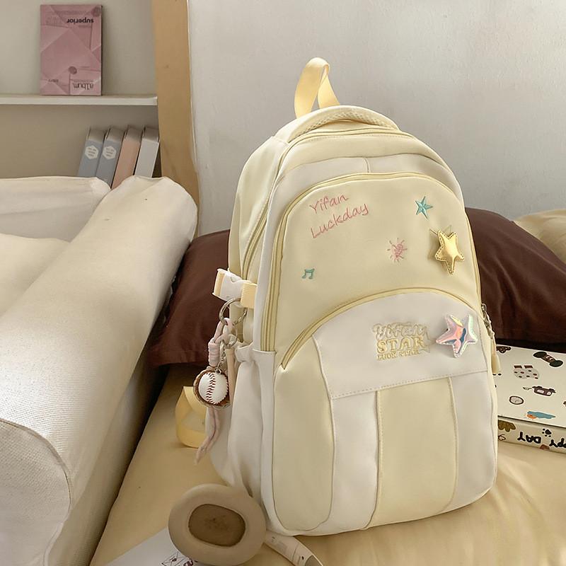 Blocked Letters Color Star Embroidery Pattern Student Backpack With Pendant