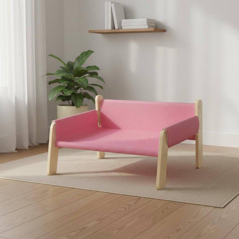 Cat Dog Lounge Chair Breathable Sturdy Wood Pet Sofa Wooden Pet Suspended Bed Easy Assembly Wooden Frame Kitty Bed Portable