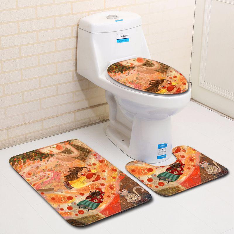 3D Painted Bathroom Toilet Three-Piece Floor Mat Door Mat Bathroom Carpet