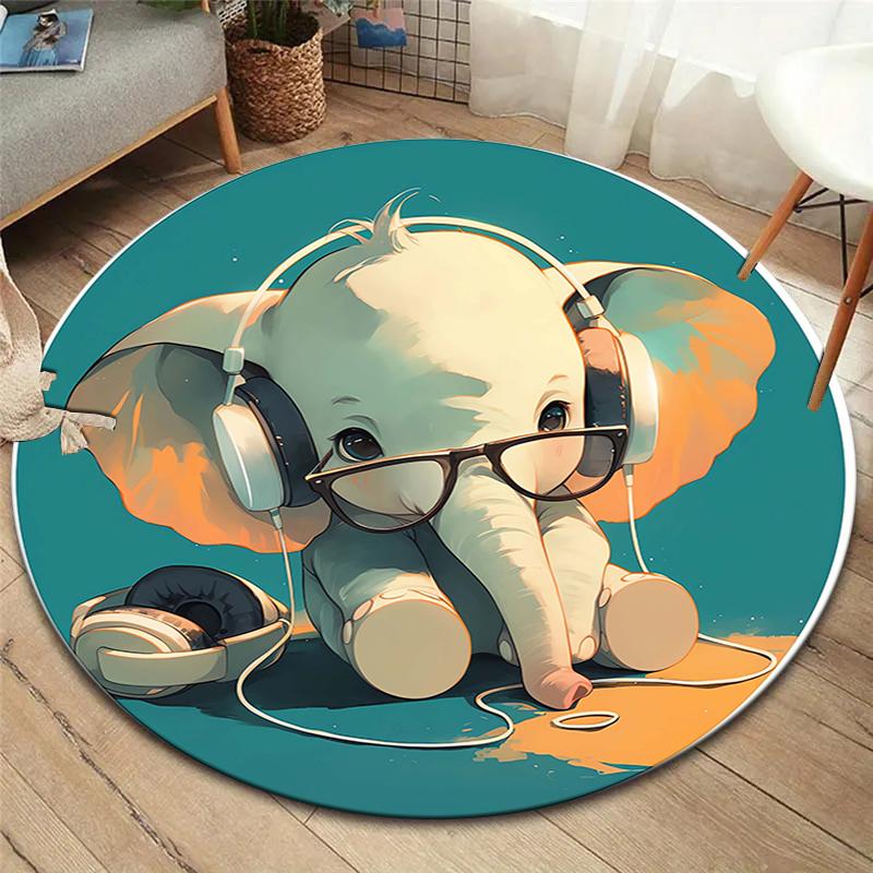 elephant Round Area Rug,Carpet Rug for Living Room Bedroom Sofa Playroom Decor,Non-slip Floor Mat