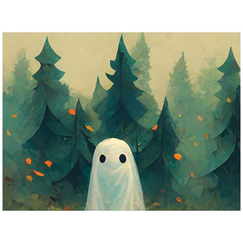 Ghost Garden Whimsy Tapestry With Cute Ghosts Mushrooms Wildflowers Crescent Moon Halloween Wall Art For Witchy Decor Halloween 40CMX60CM