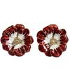 Vintage Gold Enamel Flower Ear Clips - No Piercing Needed