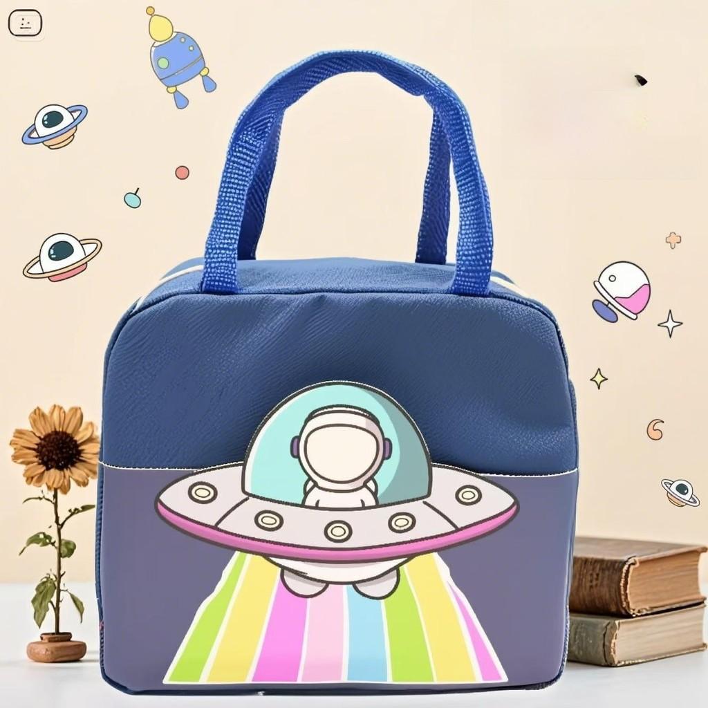 Astronaut Pattern Strawberry Cartoon Waterproof Portable Insulated Lunch Bag