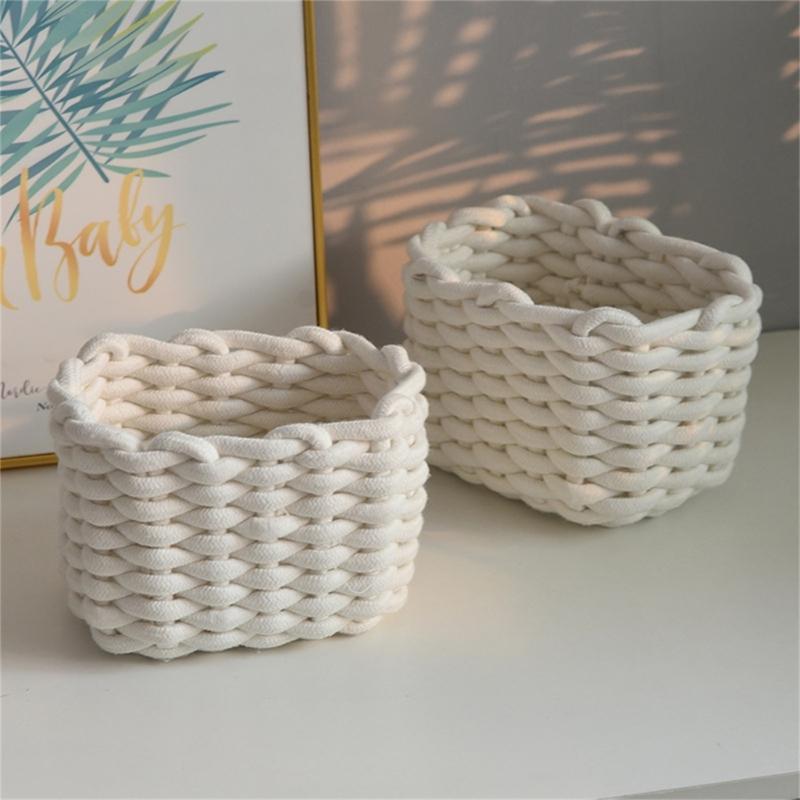 Elegant Cotton Woven Storage Container Large Capacity Bedroom Organizer Handwoven Desktop Basket for Living Room
