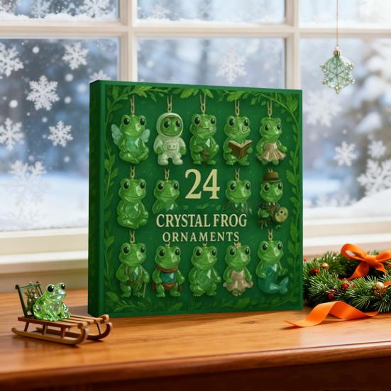 Frosch Adventskalender 2025 24 Tage Waldthema Weihnachts-Countdown mit 2D flachen Frosch-Ornamenten Neuheit Frosch Weihnachtsbaumschmuck