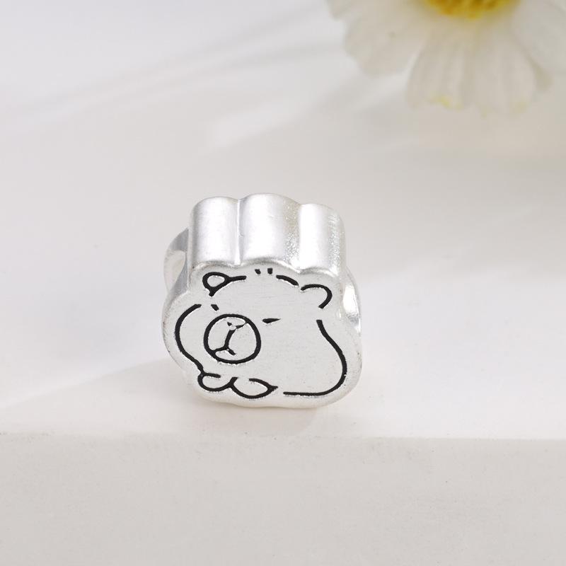 Sterling Silver 999 Capybara Cartoon Bead DIY Card Holder Accessory