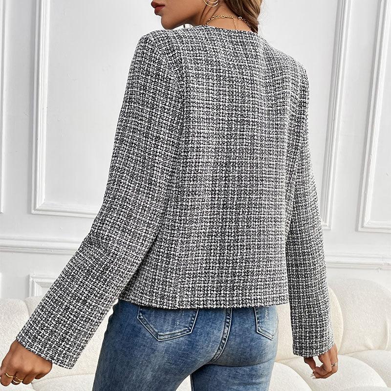 Giacca da donna autunnale e invernale Cardigan a quadri stile piccola fragranza