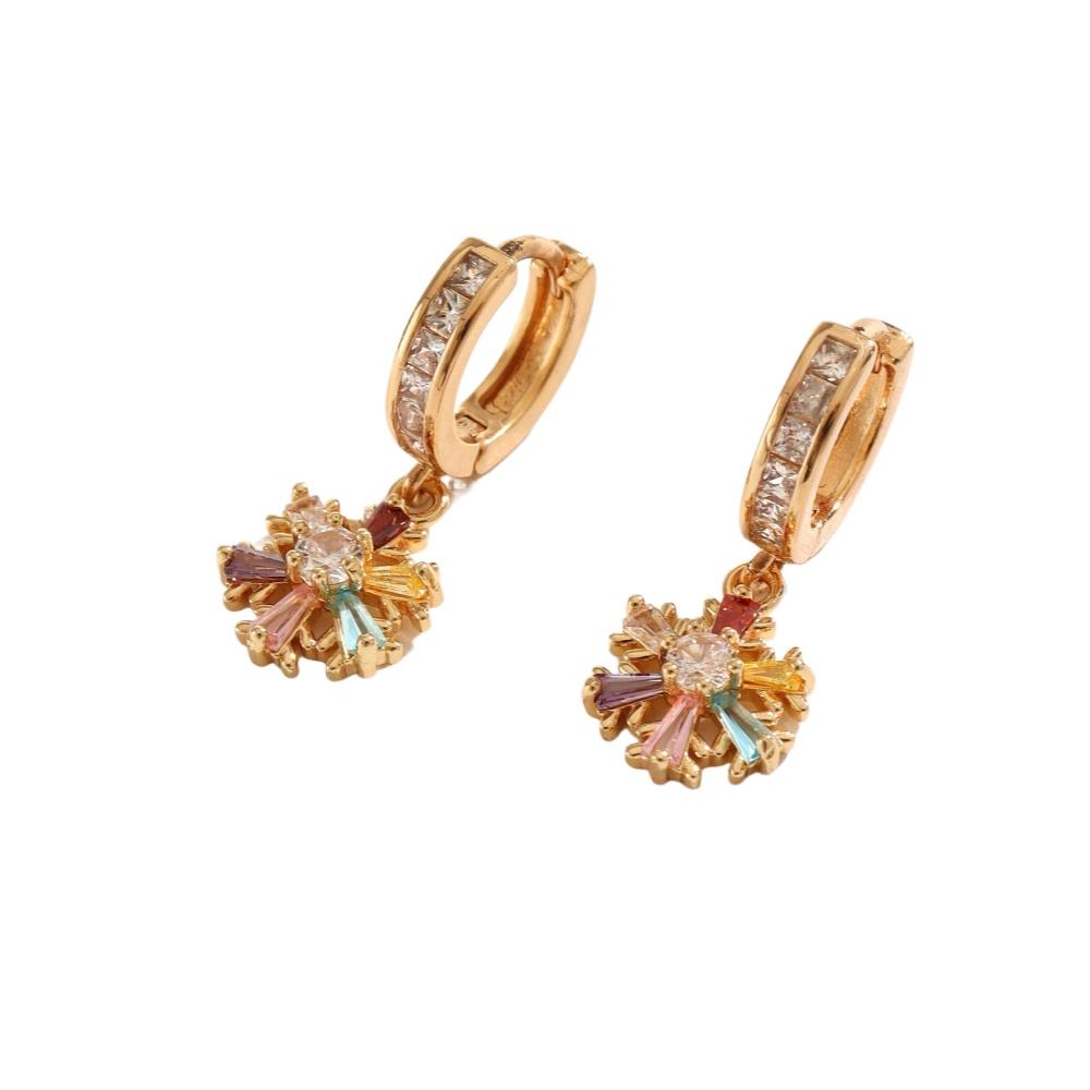 1 Pair Fashion Colorful Snowflake Zirconia Dangle Earrings for Women Golden Earring Jewelry Wedding Party Accessories