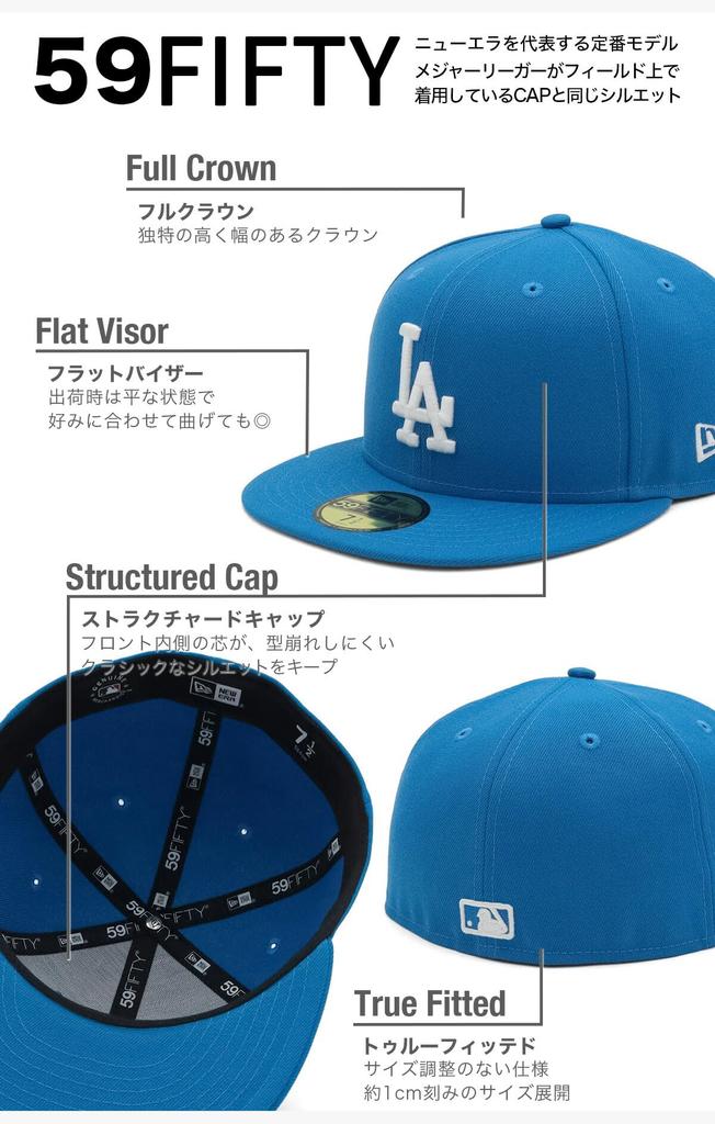NEW ERA Flat Visor Cap MLB Los Angeles Dodgers Rainstorm Blue 7 59Fifty 1/2