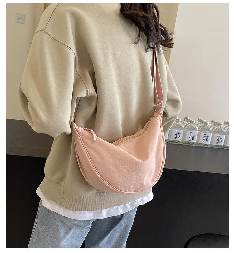 Women's Versatile Small Nylon Crossbody Dumpling Bag - Solid Color Shoulder Bag