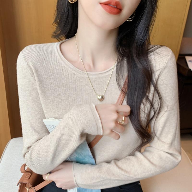 Spring lazy style versatile simple knitted bottoming shirt women's soft waxy inner top pullover sweater