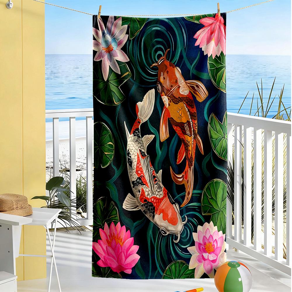 Koi Fish Lake Beach Towel Super Soft & Absorbent Comfortable Lightweight Suitable for Swimming, Gym, Camping, Yoga Vacation