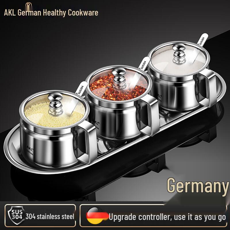 Zhaoran 304 Stainless Steel Spice Jars Set with Handles & Base (4-Pack)