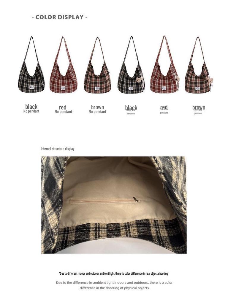 Lightweight Retro Plaid Tote Bag - Versatile, Large Capacity for Class, Shopping, or Commute