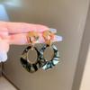 Silver Needle Rhombus Leopard Print Earrings - Retro Design Dangle Earrings, Light Luxury and Versatile
