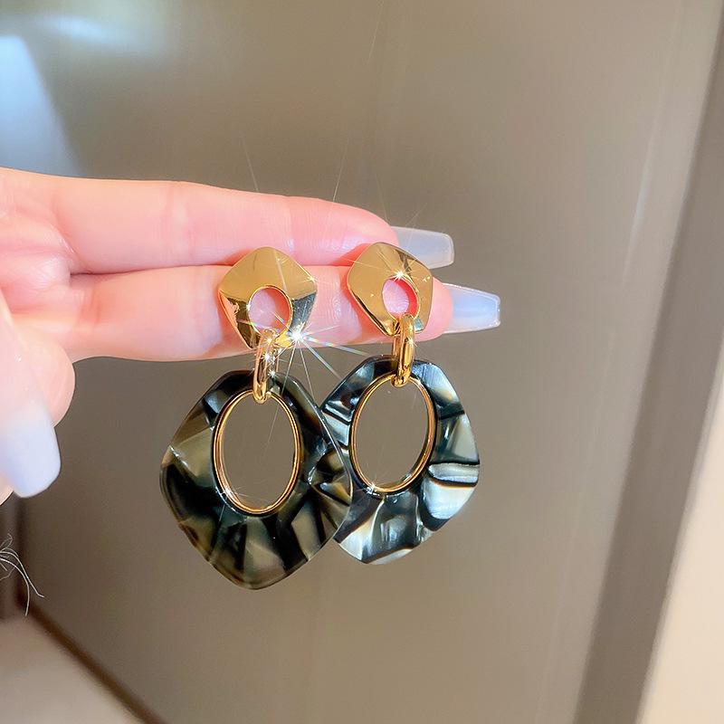 Silver Needle Rhombus Leopard Print Earrings - Retro Design Dangle Earrings, Light Luxury and Versatile
